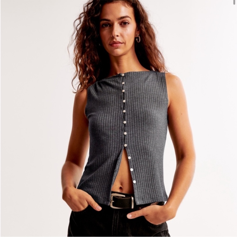 Abercrombie Wide Rib Button-Through Slash Top
